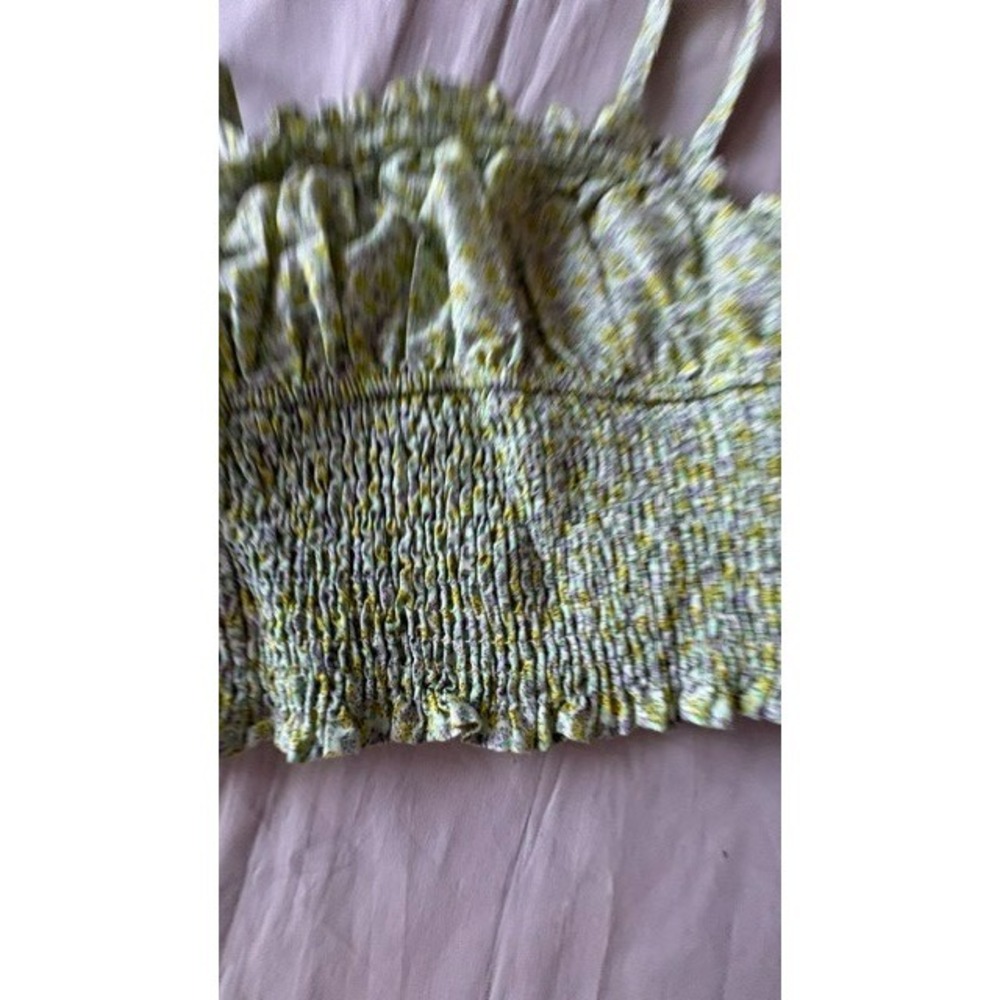 Zara Girls Floral Smocked Cami Tank Sz9 Spaghetti Straps Green Yellow Sleeveless - Picture 2 of 11